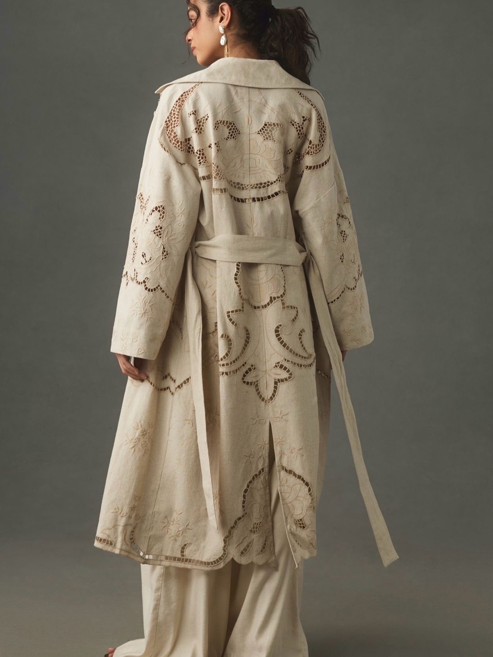Anthropologie Avec Les Filles Cutwork Linen  Trench Coat/Duster Size Large NWT - Picture 3 of 12